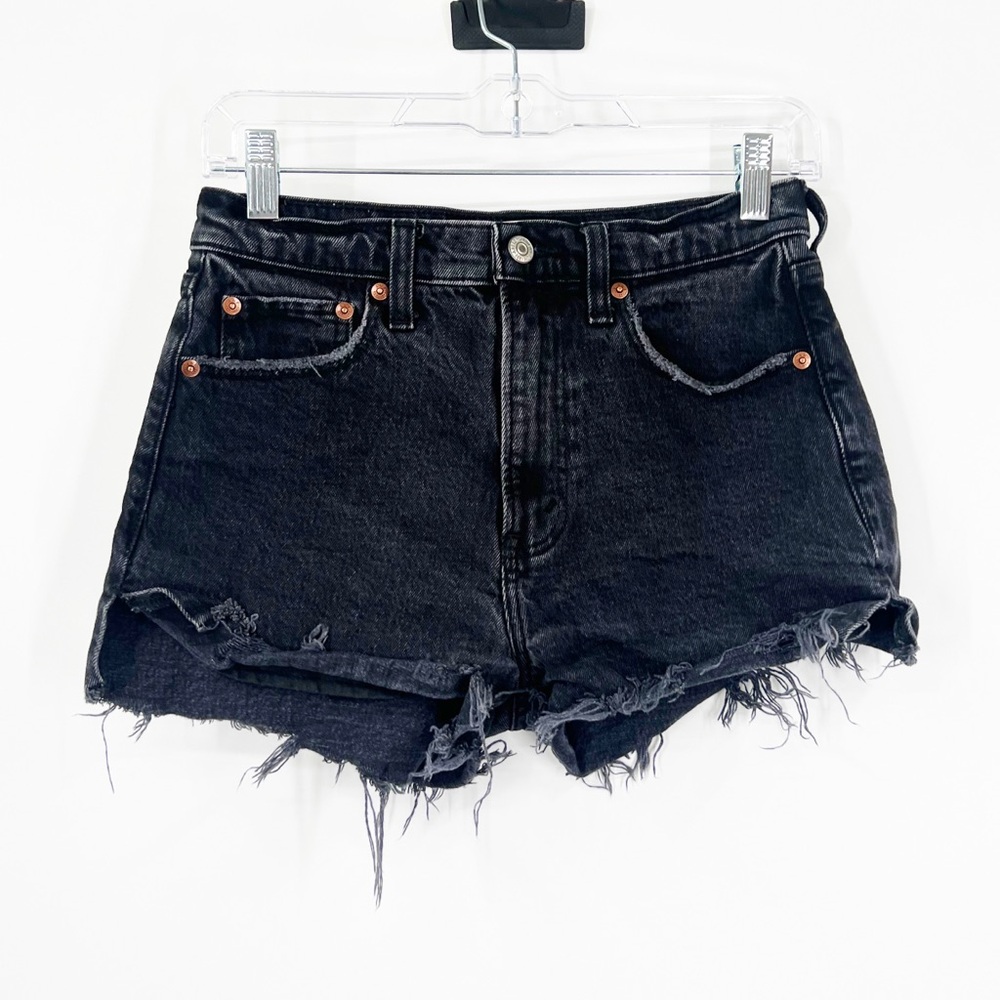 Abercrombie & Fitch The Mom Denim Shorts High Rise Black Distressed